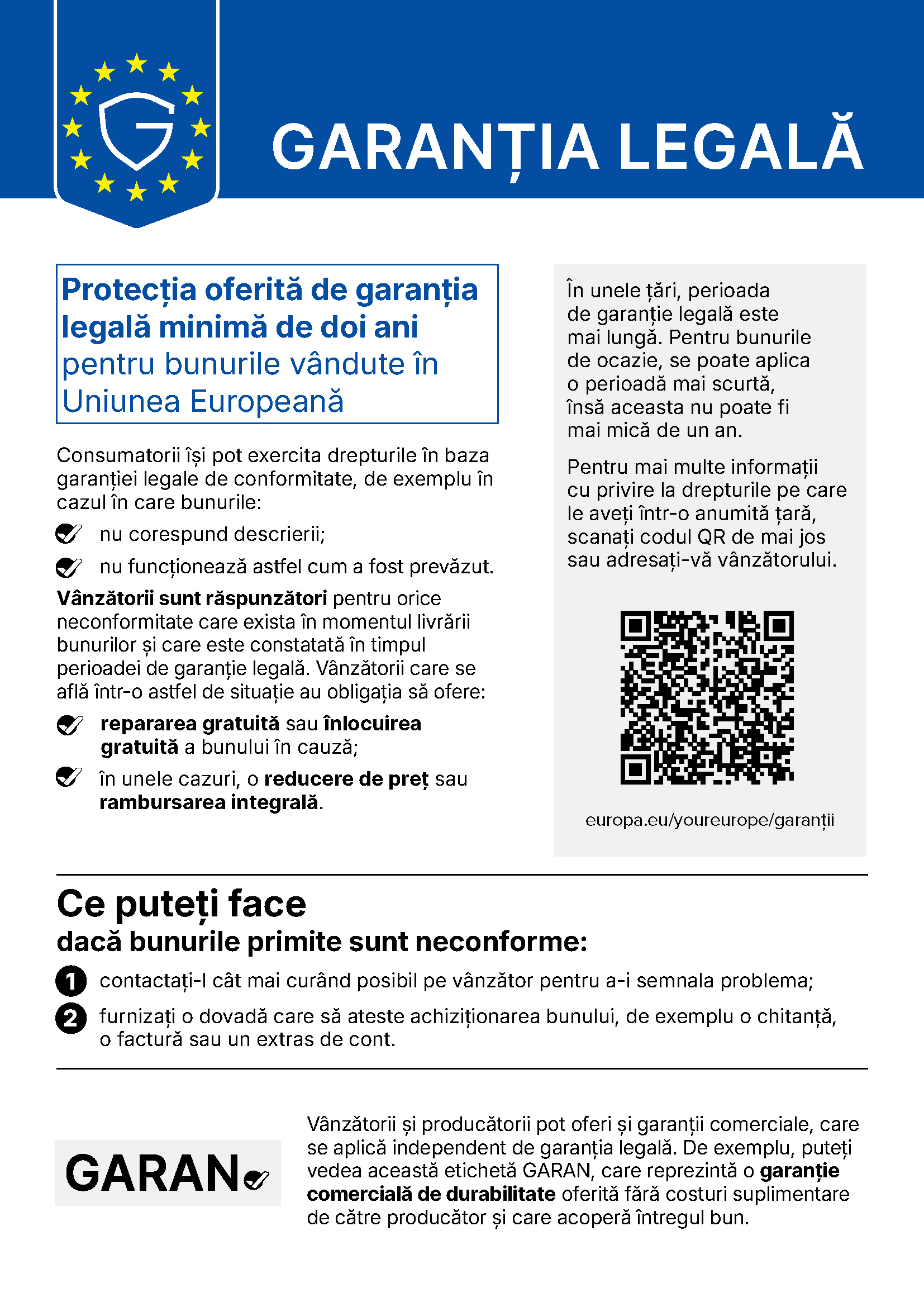 Notificarea oficială UE privind garanția legală de conformitate: minimum doi ani, remedii gratuite și pașii pentru sesizarea vânzătorului